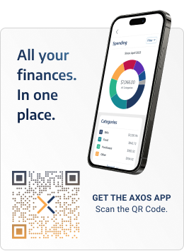 Click image or scan QR code to download the Axos App